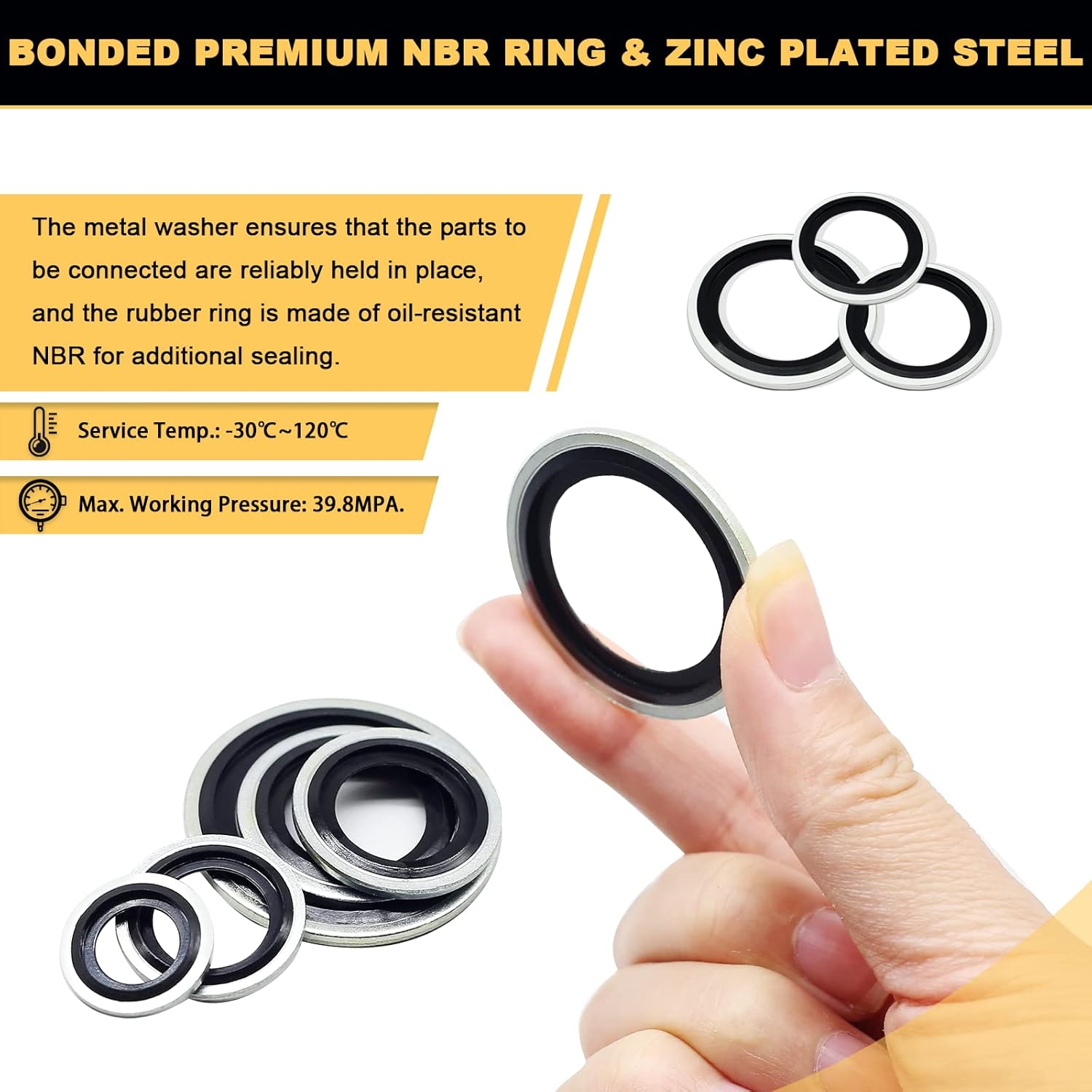Siptenk 245 PCS Automotive Self-Centered Bonded Sealing Gasket Assortment Zinc-Plated Metal NBR Dowty Sealing Washers O Ring Kit Set 12 Sizes M6 M8 M10 M12 M14 M16 M18 M20 M22 M24 M27 M30