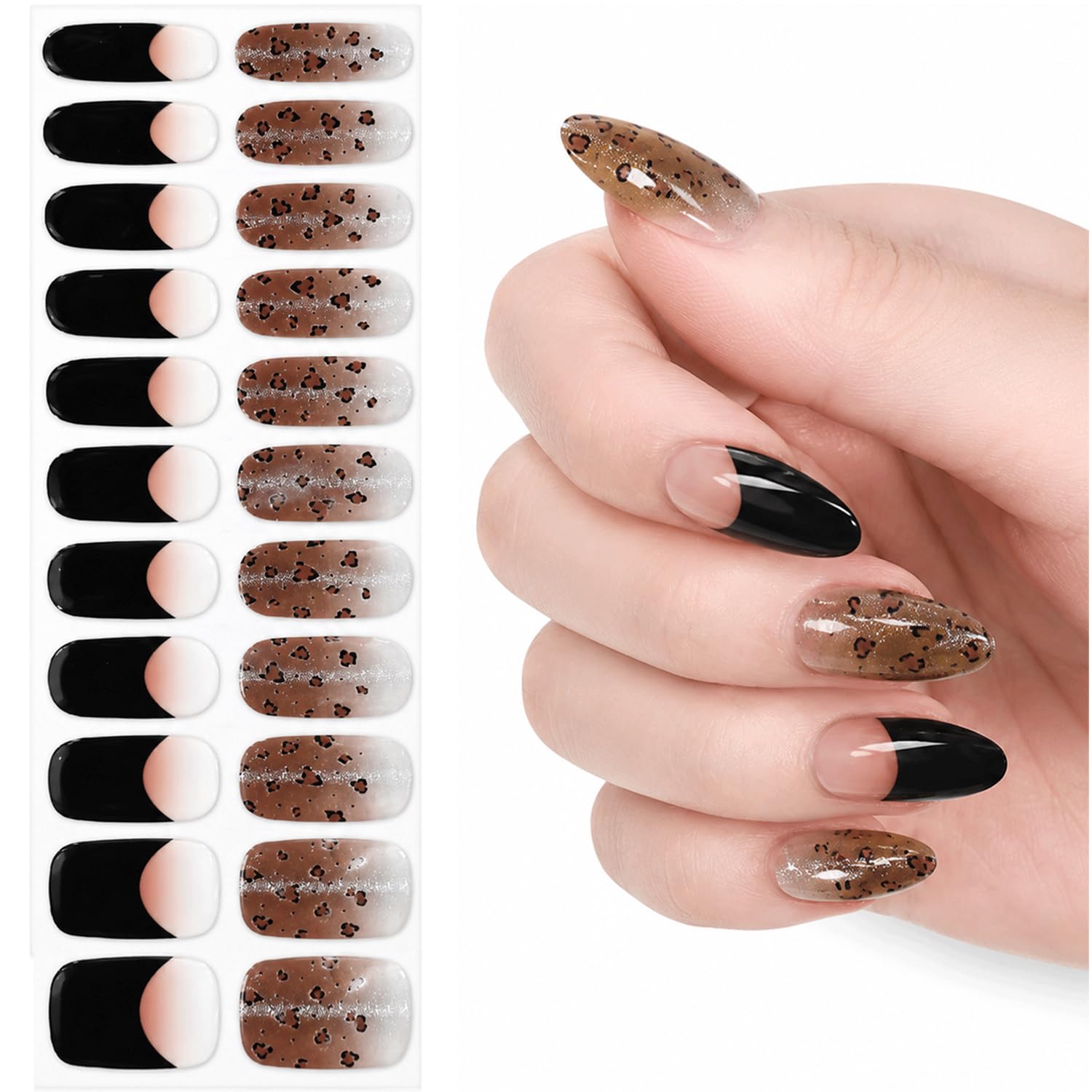 LEMONSTONE Nagelfolie UV Härtend Leopardenmuster mit French Black Edge | Gel Nagelfolien Selbstklebend, Nail Sticker, Nagelsticker für DIY Nageldesign zu Hause