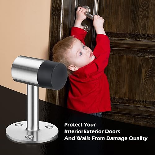 Miniatura 7 de Paquete de 6 topes de piso resistentes para puerta de 3 pulgadas de acero inoxidable con toques de puerta de cabeza de goma para parte inferior de