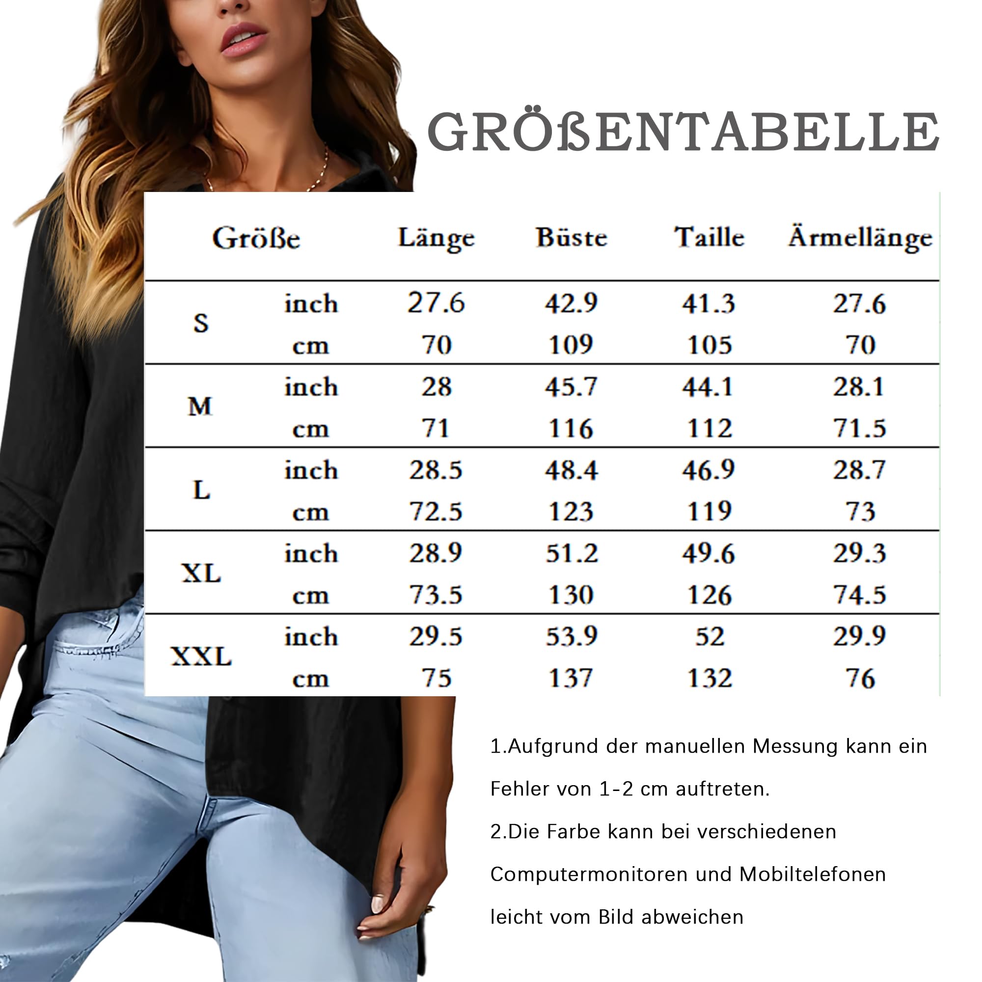 NONSAR Chemisier élégant pour Femme - Col en V - Manches Longues - Décontracté - Tendance - Tunique élégante - avec Poche