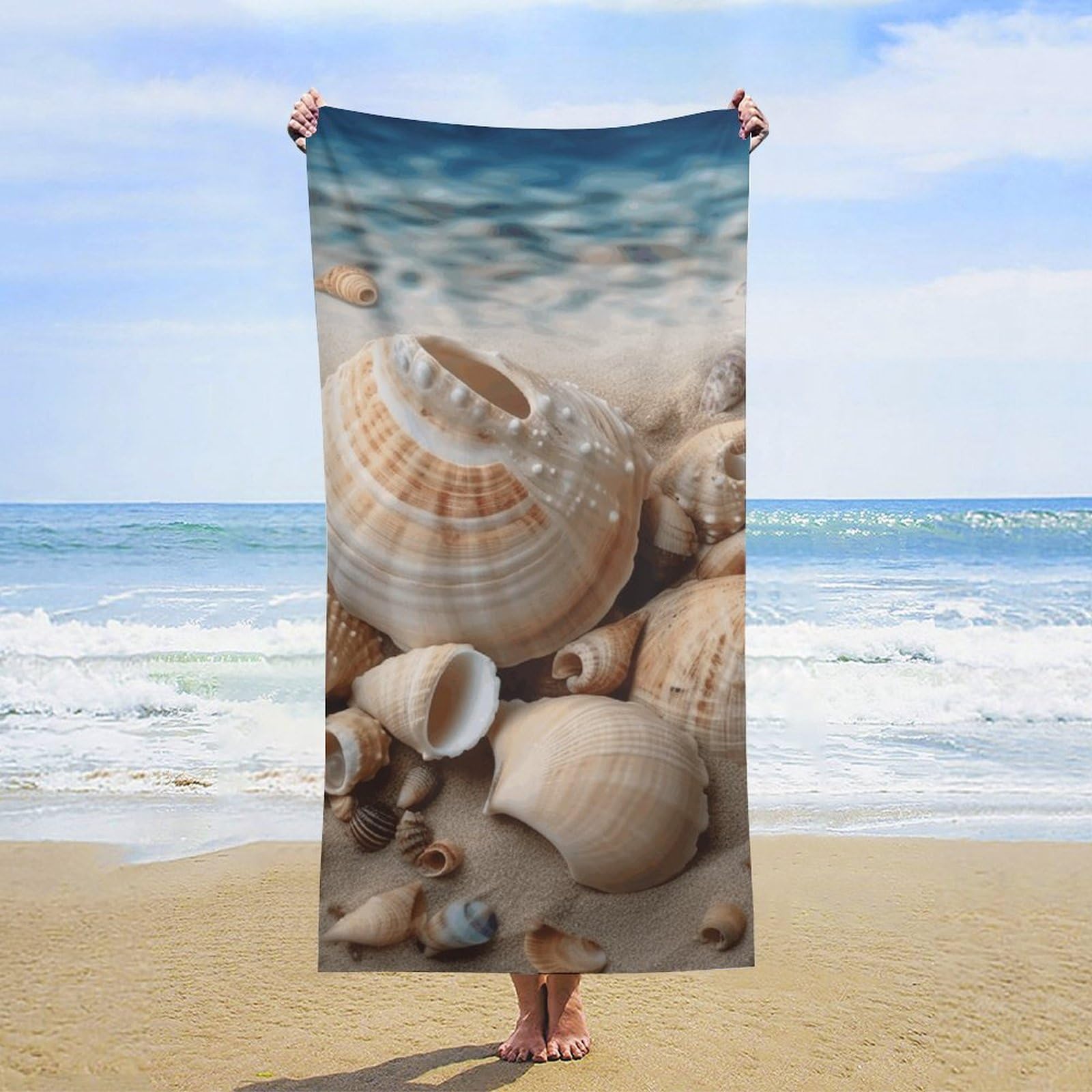 NTVOWPZO Seashells by The Seashore Beach Towel Oversized Microfiber Bath Towels Lightweight Sand Proof Beach Towels Absorbent Pool Towels for Swimming Yoga Bathroom Towel 31.5" X 63"