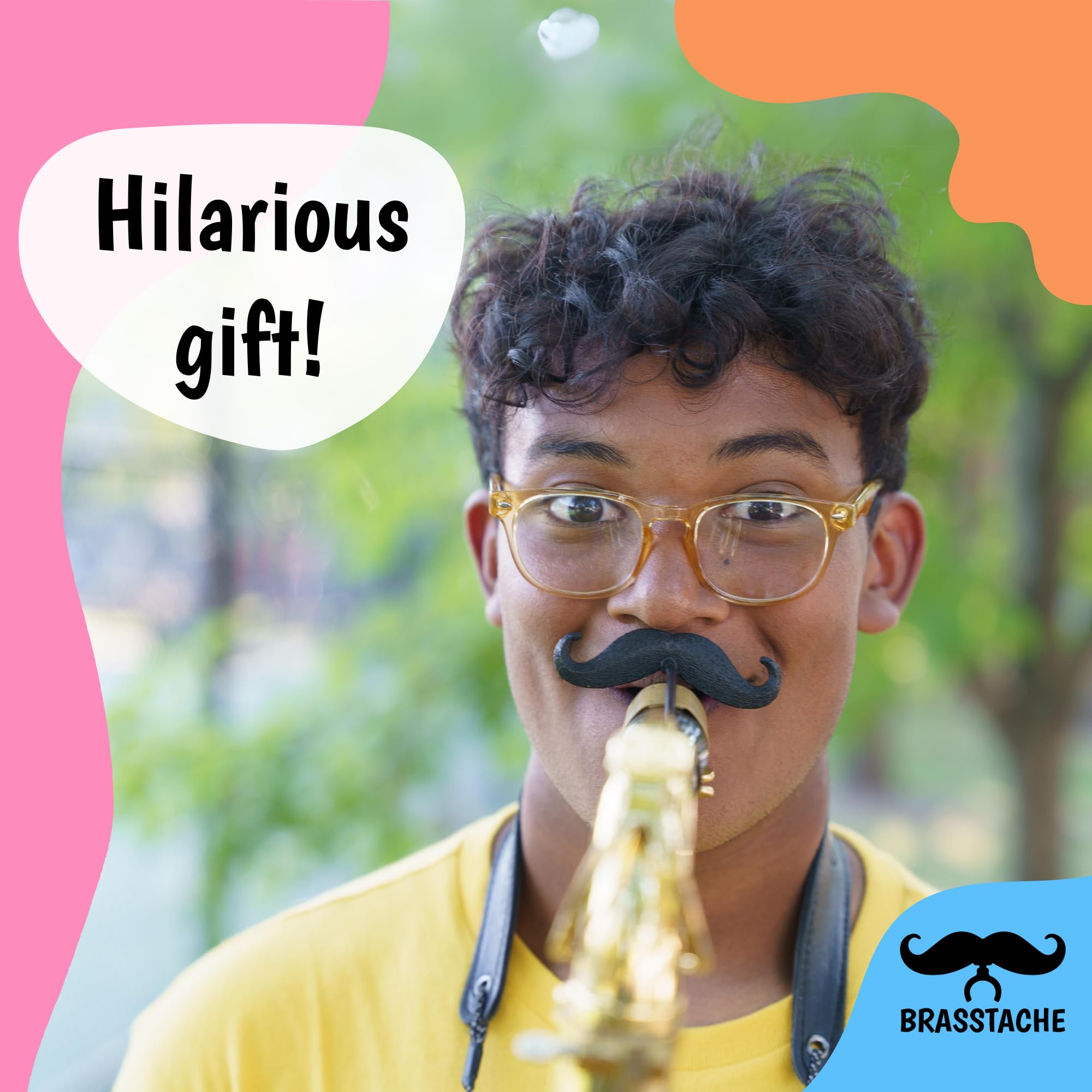 Brasstache - Bigote de saxofón (paquete de 2, alto y tenor/bari) - Accesorio - Plástico - Saxofón plano B