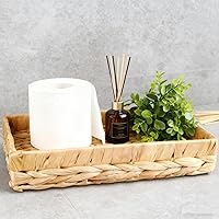 PENGARO 10" Water Hyacinth Wicker Bathroom Tray - Over Toilet Tank Organizer, Rustic Rattan Storage Basket for Towels, Toiletries & Home Decor