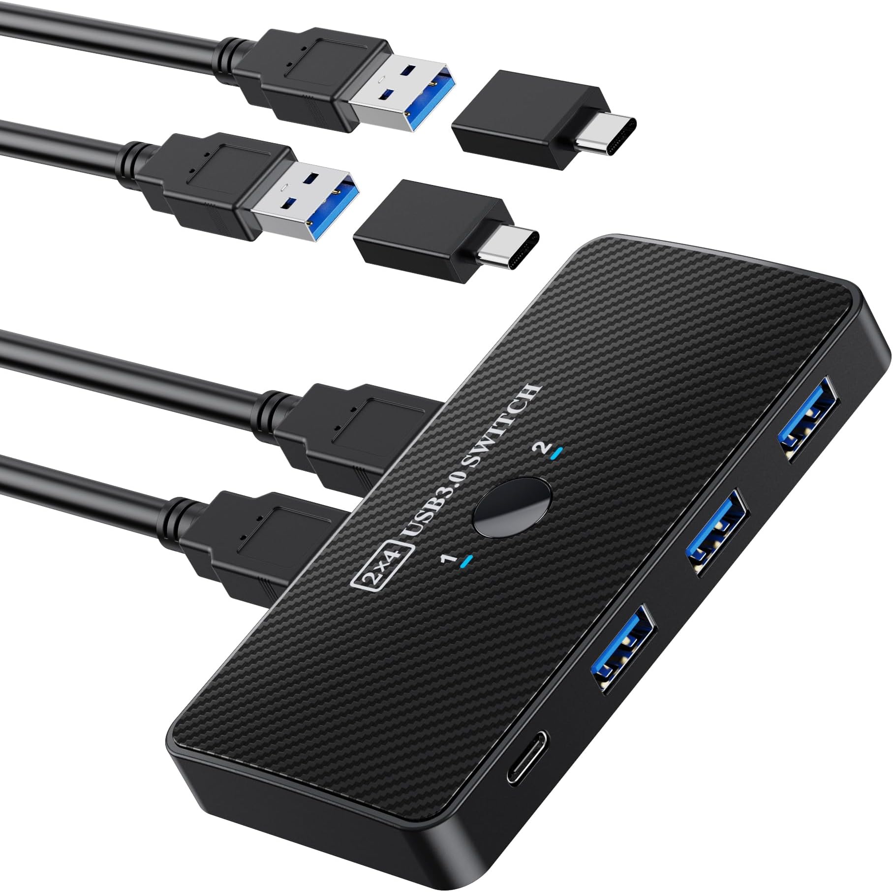 USB 3.0 Switch USB Switch 2 Computers Share 3*USB 3.0 and 1*USB C Peripherals for PC Printer, Scanner Mouse Keyboard USB KVM Switch Compatible with Windows, Mac, Linux