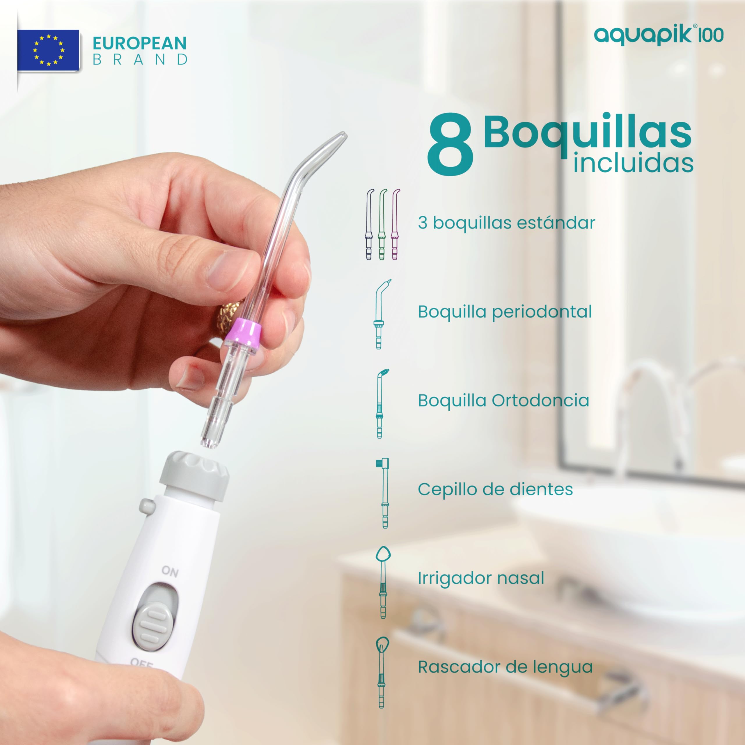 Compra Inteligente: Aquapik® 100 Irrigador dental Sobremesa + Aquapik® Plus en un Pack | Ahorra y Cuida Tu Salud Bucal en Casa y Viaje |Cubre diferentes necesidades bucales | Cuidado Premium