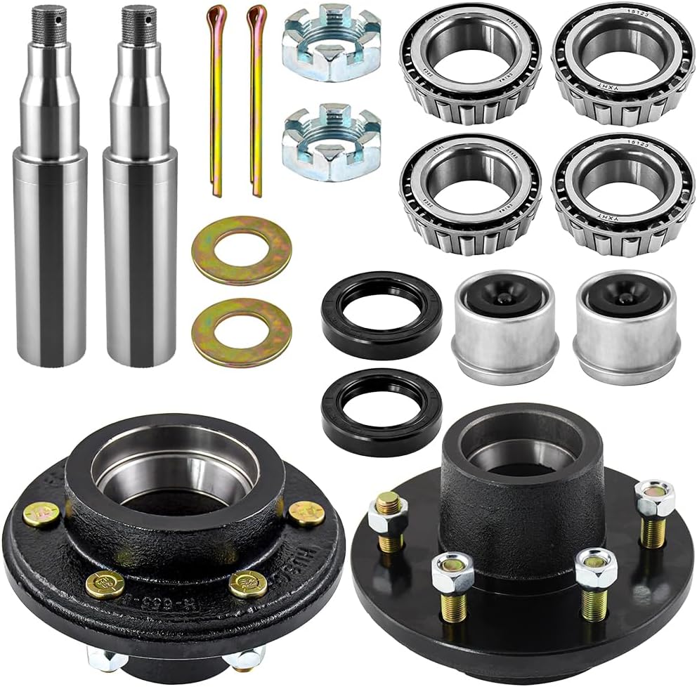 Trailer Idler Hub Kits with 6 on 5.5" Bolt Idler Hub & Round #42 Trailer Axle Spindle Fit for 5200 to 6000 lbs,Sets of 2 2 sets 6 on 5.5 trailer hub and #42 spindle