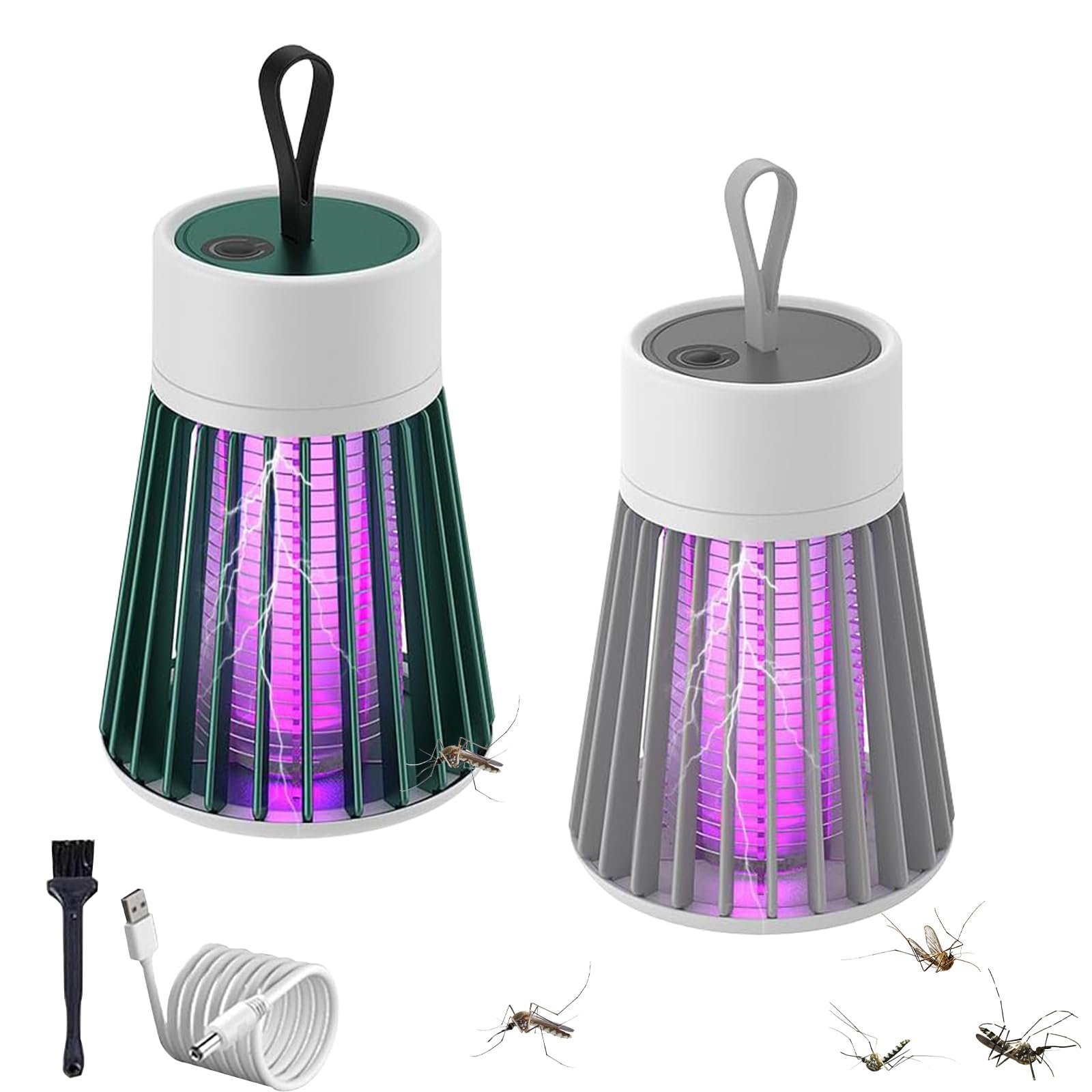 MozzGuard 360°Rechargeable Mosquito Zapper & Insect Killer with UV Lamp - USB Rechargeable Electric Fly Trap for Indoor, Outdoor, Camping & Gardens - Effective Mosquito Repellent (gray+green)