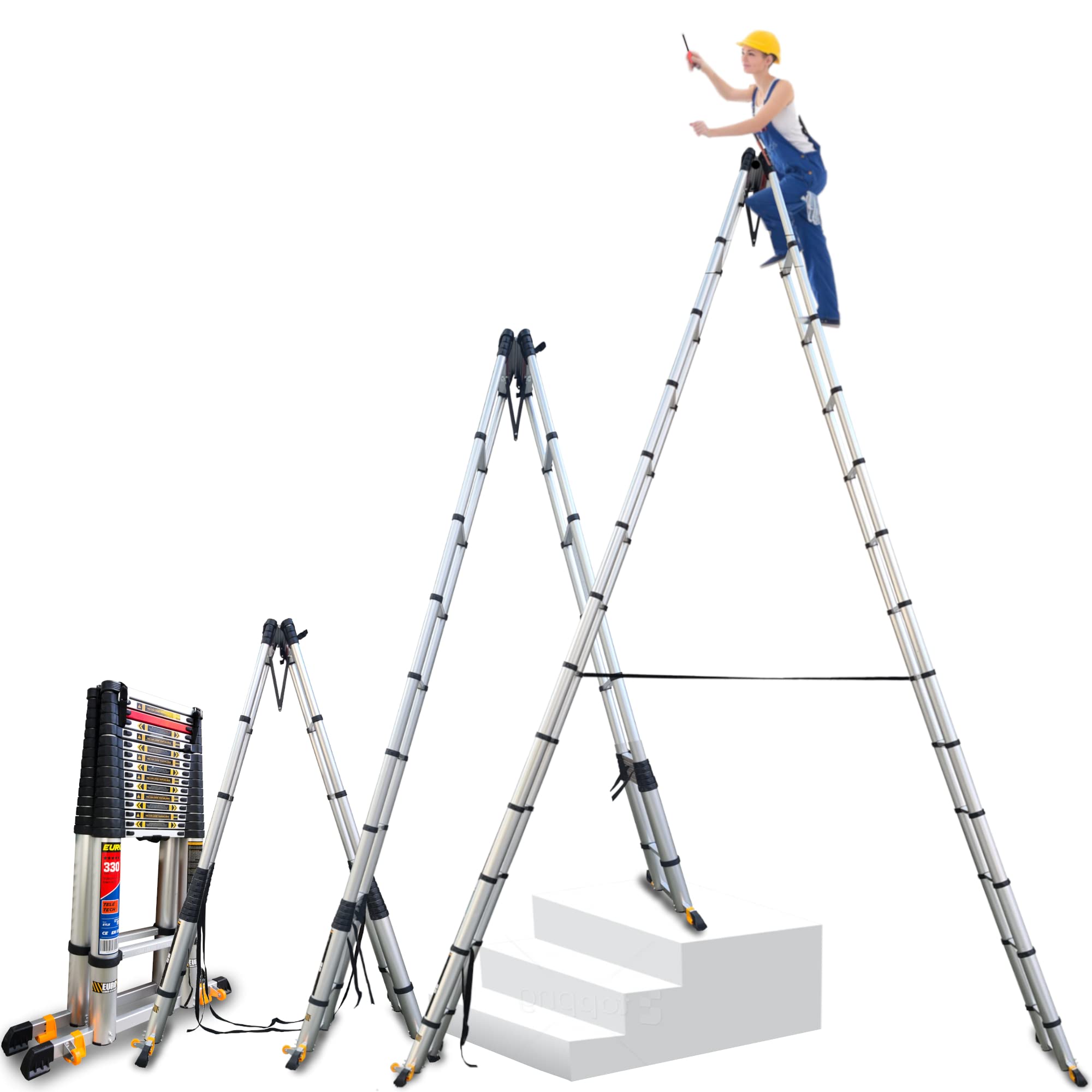EuroLadderSystems Euro 3.5 ft to 16 ft Max Reaching Height 20ft Double Telescopic Self Support A Frame Multipurpose Aluminium Ladder Double Side Climbing with Tip and Glide Wheels (B0BGMDBMPS) Amazon Price History, Amazon Price Tracker