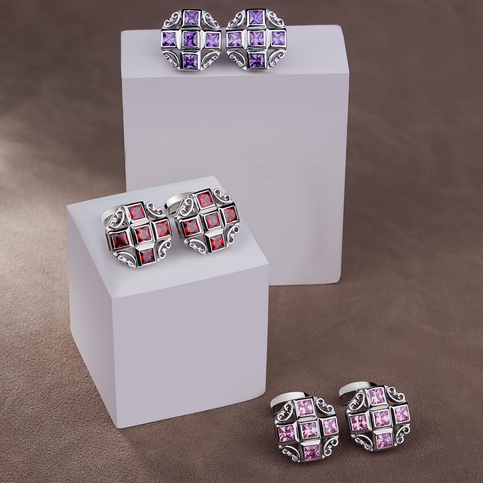 HAWSON Gemelos brillantes para camisa de hombre para traje, en caja de regalo, a juego con corbata sólida en rojo, blanco, negro y azul fácilmente, diseñado, Metal, no conocido