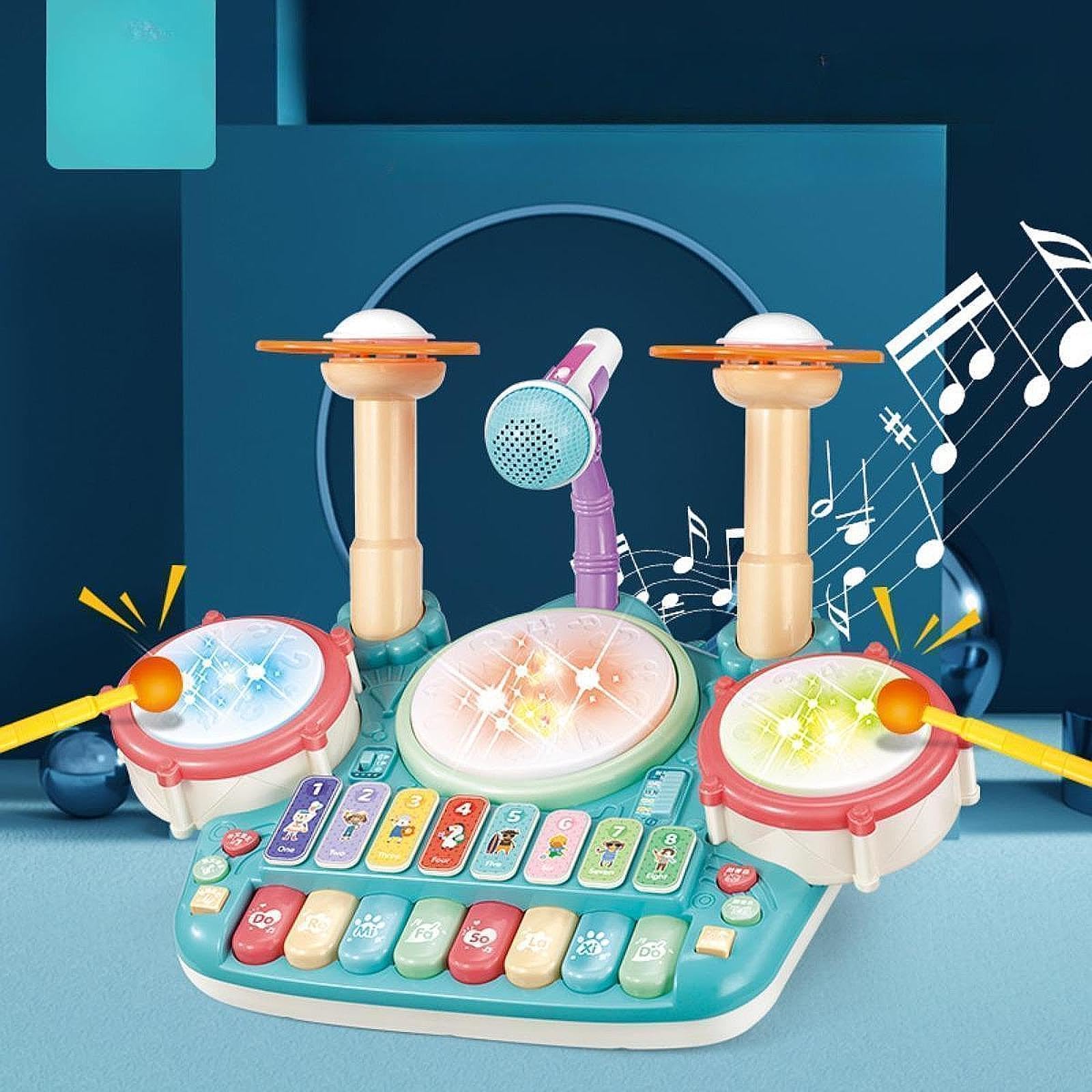 Batteria Giocattolo per Bambini, Strumento Musicale per Imparare a Suonare, Set di Batteria per Principianti, Idea Regalo per Bambini E Neonati, Blu