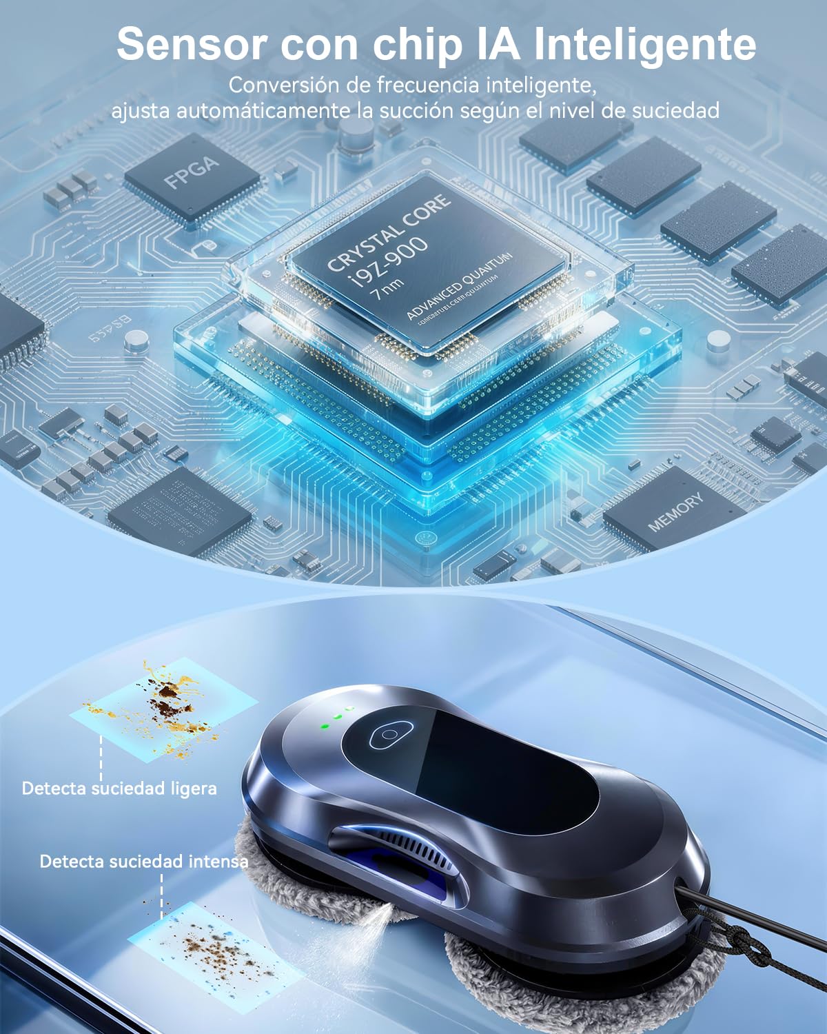 Keero Robot Limpiacristales, Lavado de Ventanas con Doble Boquilla y Potencia de Succión de 6000 Pa 2026 Mejorado, 3 Modos de Limpieza, Tanque de Agua 60ml, Limpia Cristales Electrico Ventanas