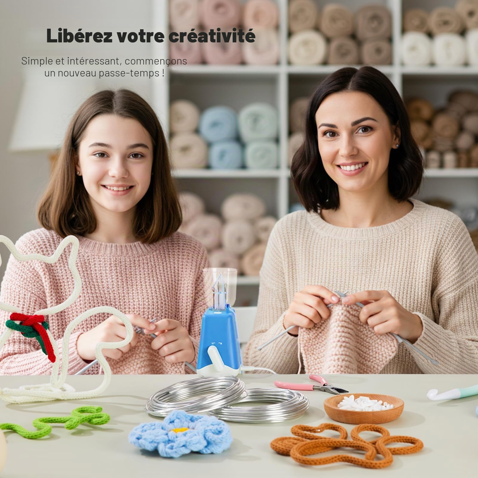 Caydo iCord Maker Kit pour les débutants, 92pcs i-Cord tricot Set pour bricolage artisanat faire, tricoter rapidement iCord avec la Machine à tricoter iCord créer de joliment artisanat