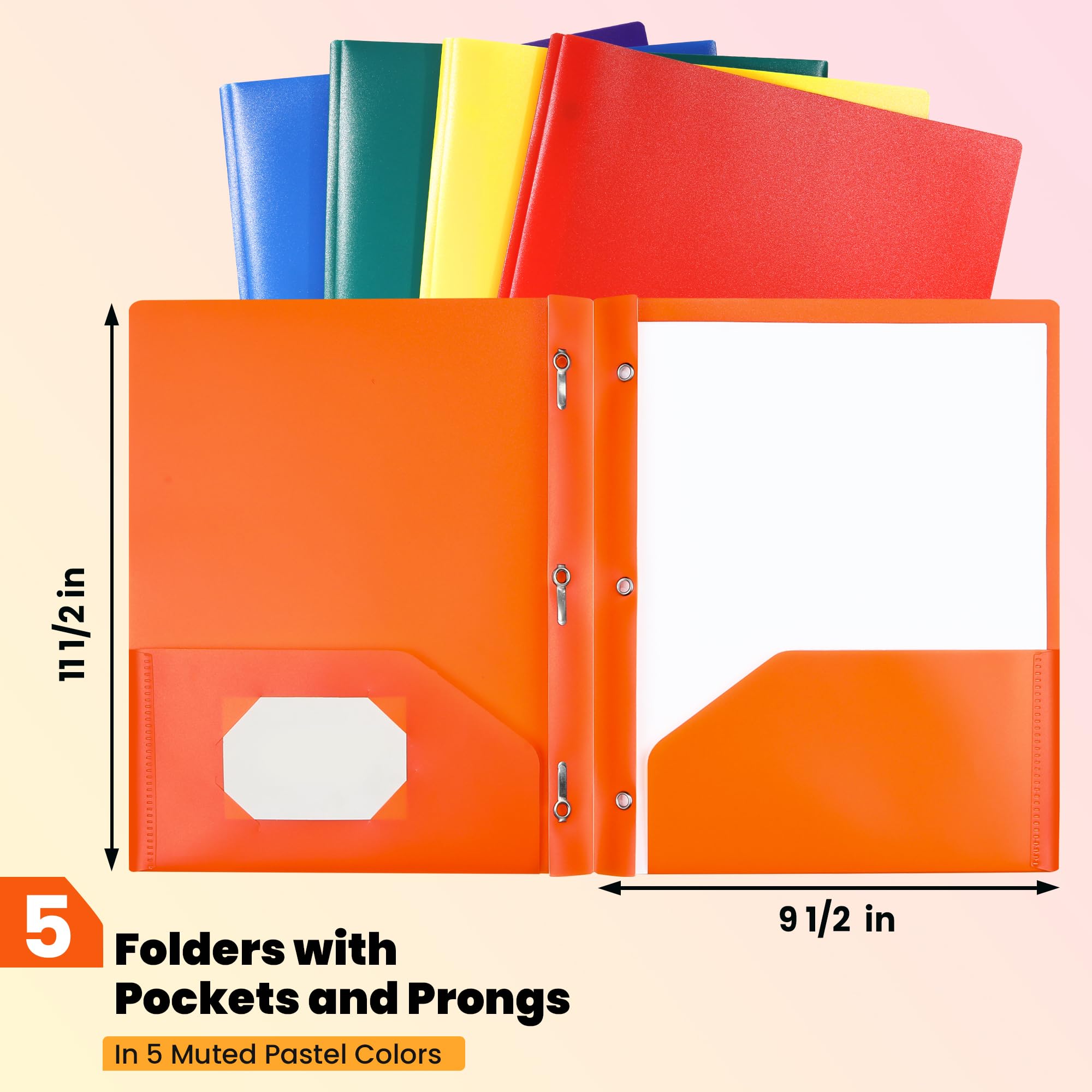GNL Carpetas de plástico con bolsillos y puntas, paquete de 5, carpetas de archivos de 2 bolsillos resistentes de colores, tamaño carta, carpetas con puntas para la escuela, el hogar y la oficina