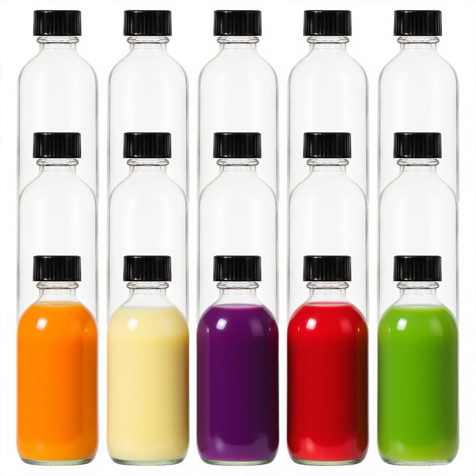 2 oz 60ml 15 Pack Leak-Proof Clear Glass Boston Round Bottles with lids - Mini Travel Containers for