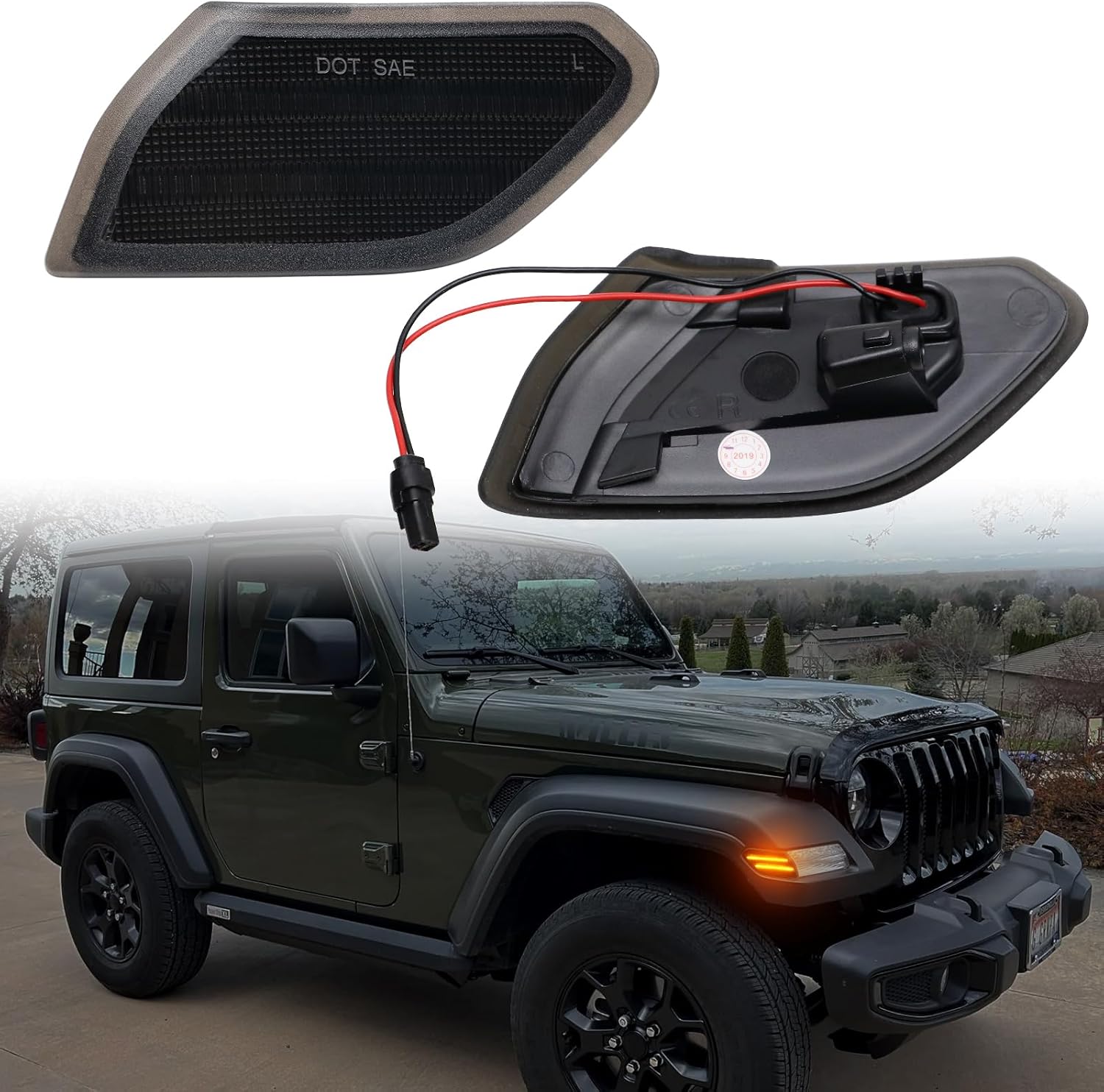 LED Front fender Side Marker Light Compatible with Wrangler JL 2018-2024 & Gladiator JT 2020-2023, Amber Flares Light Accessories, Front Wheel Eyebrow Light with Smoke Lens, Plug & Play