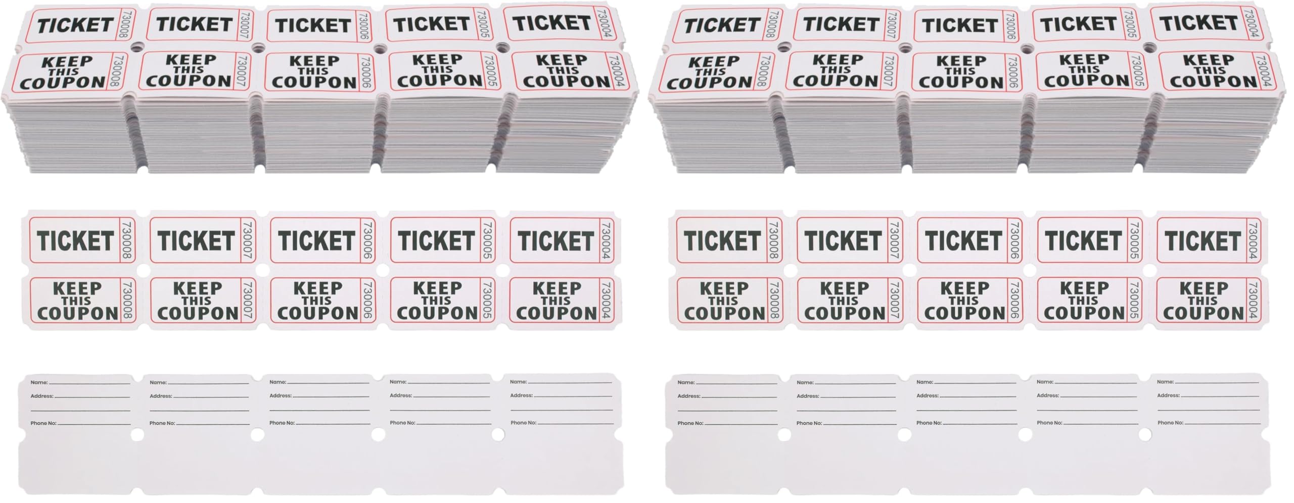 Homrelaxy 2000 Pcs 1000 Pairs Raffle Tickets, 50/50 Double Raffle Tickets, 250 Double Tickets Per Stack, for Events, Entry, Carnivals, and Door Prizes(White) (Pack of 2)