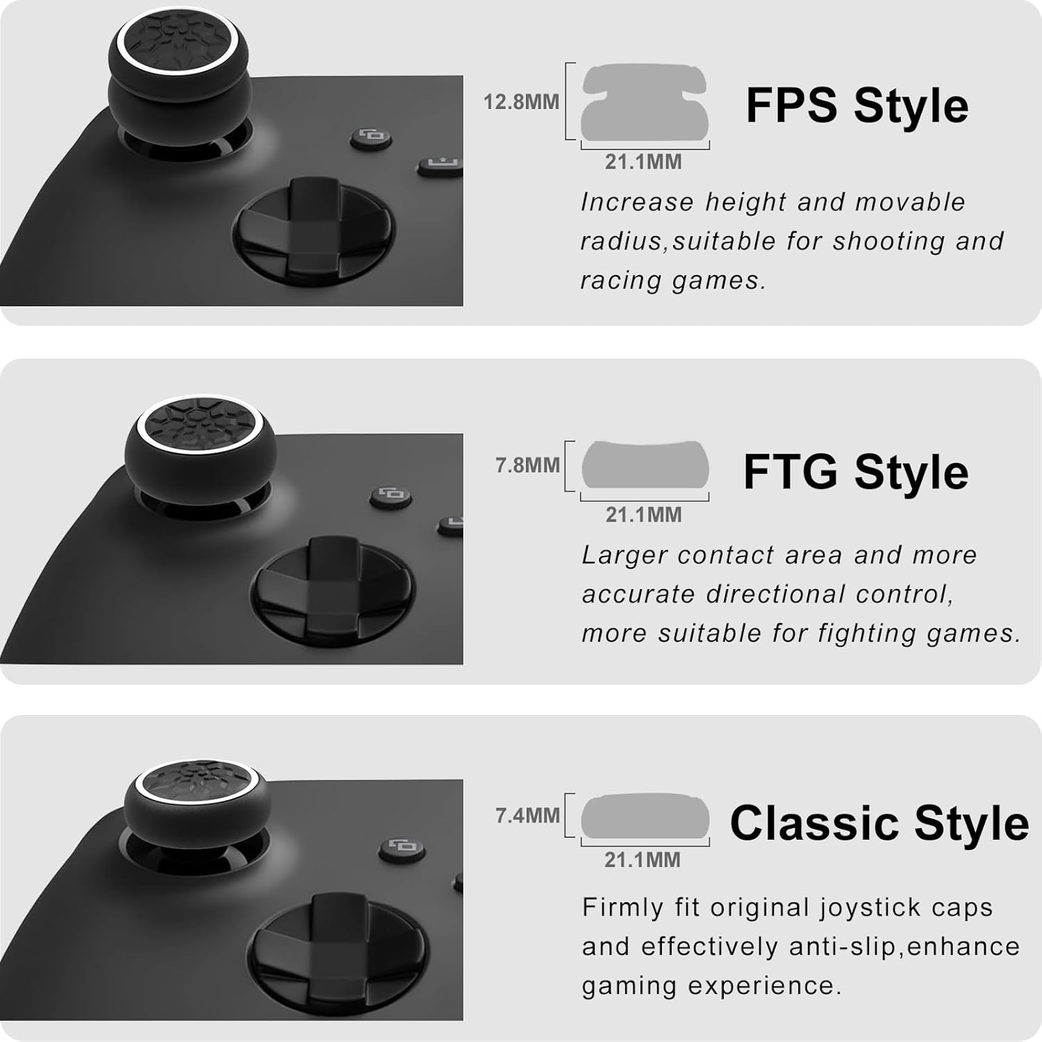 Thumb Grips Caps Performance Joystick Cover Controller for CQC FPS Games, Compatible with PS5, PS4, Xbox Series X/S, Xbox One, Switch Pro, 3 Pairs (6pcs) Silicone Diamond Grain Black