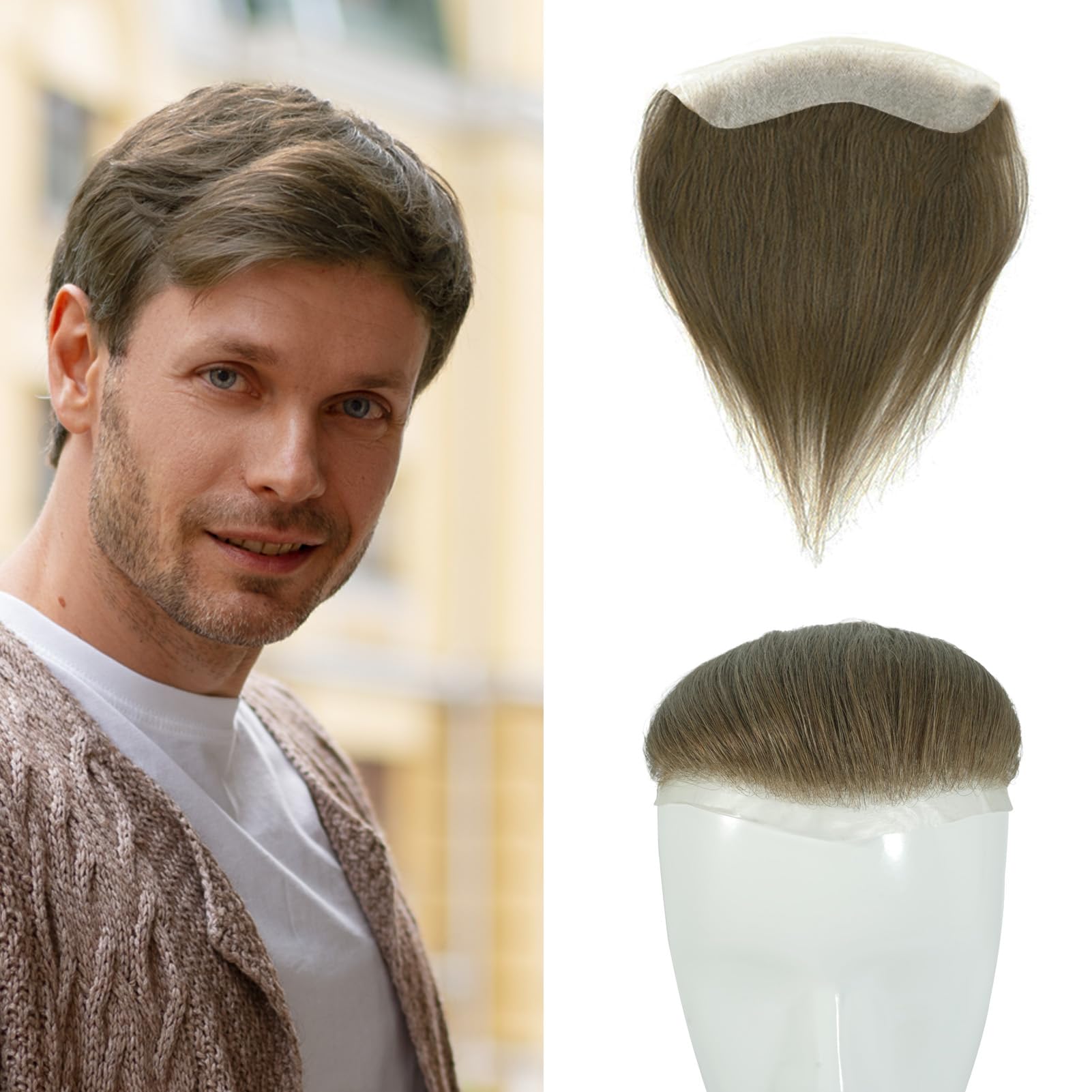 Lordhair Toupee for Men: Human Hair System, V-Shape Natural Hairline, 6*1in, Dark Blond Brown