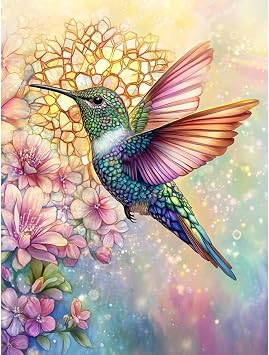 Hummingbird Diamond Art Kits for Adults,DIY Diamond Painting Round Full Drill 15.7x11.8inch,5D Diamond Dots Art for Beginning for Home Leisure and Wall Decoration