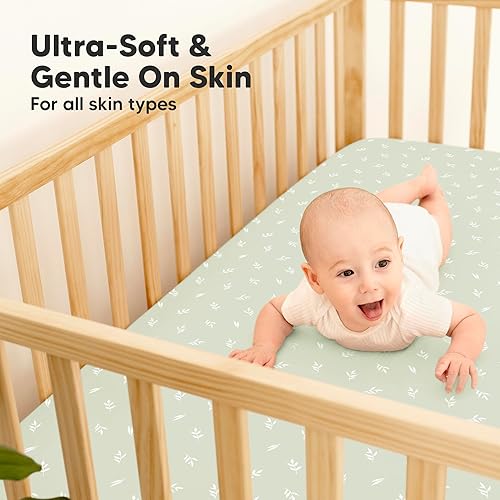 Miniatura 109 de 2-Pack Waterproof Baby Crib Sheets for Boys, Girls - 52x28 Viscose Derived from Bamboo Toddler Bed Sheet Neutral, Fitted Crib Mattress Protector