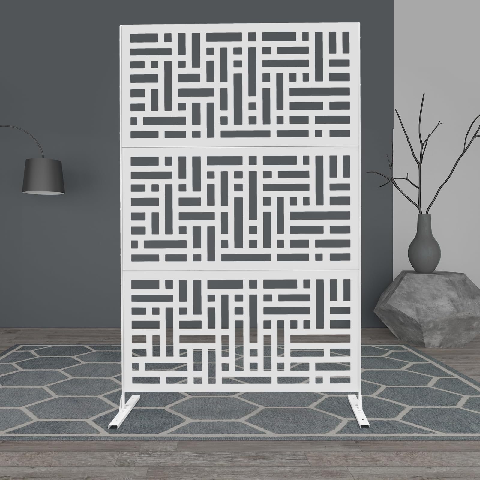 Paravent - Divisorio in metallo, per interni e giardino, divisorio decorativo autoportante, con supporto per balcone, terrazza, vasca idromassaggio, divisorio, 120 x 40 x 190 cm