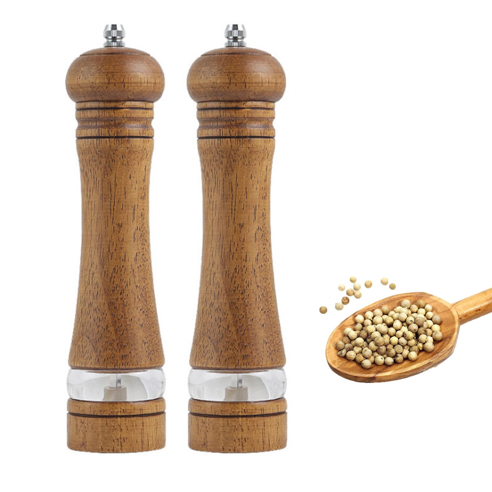 2 Macinasale E Pepe Manuali In Legno Di Acacia – Nucleo In Ceramica Regolabile Con Vassoio E Spazzole