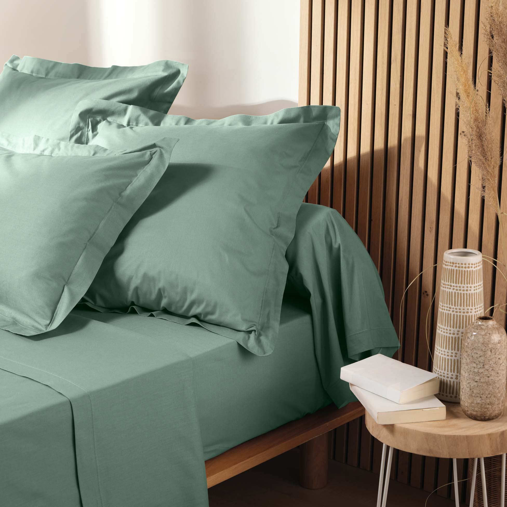 douceur d'intérieur Fitted Sheet 140 x 190 cm 100% Organic Cotton Biolina Sage, Green (Sage) - Image 4
