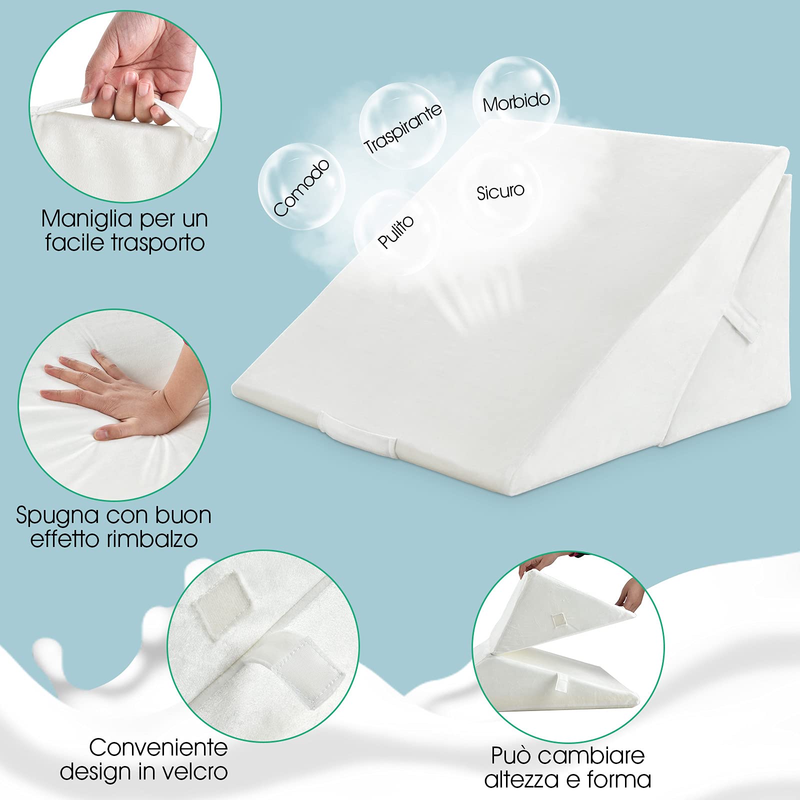 GYMAX Cuscino da Lettura per Letto e Divano, Cuscino Antireflusso Ergonomico, Supporto per Gambe/Schienale/Lombare, Fodera Lavabile, 3 Stili (Bianco 2)