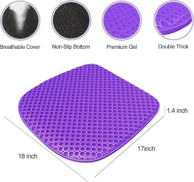 Large Gel Seat Cushion for Long Sitting with Non-Slip Cover, Soft & Breathable, Seat Cushion for Chair, Car, Office, Desk Chair, Wheelchair (18 x 17)