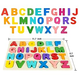 6 Pack Wooden Puzzles for Toddlers, Peg Toddler Puzzles Include Alphabet Number Shape Animals Vehicle Farm Puzzles with Storage Rack Preschool Educational Learning Toys for 3 4 5 Boys Girls
