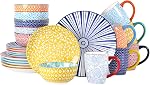Selamica Ceramic Dinnerware Sets, 12-Pieces Plates and Bowls Sets, Scratch Resistant Dishes set for 4, Dishwasher & Microwave Safe,Vintage Blue