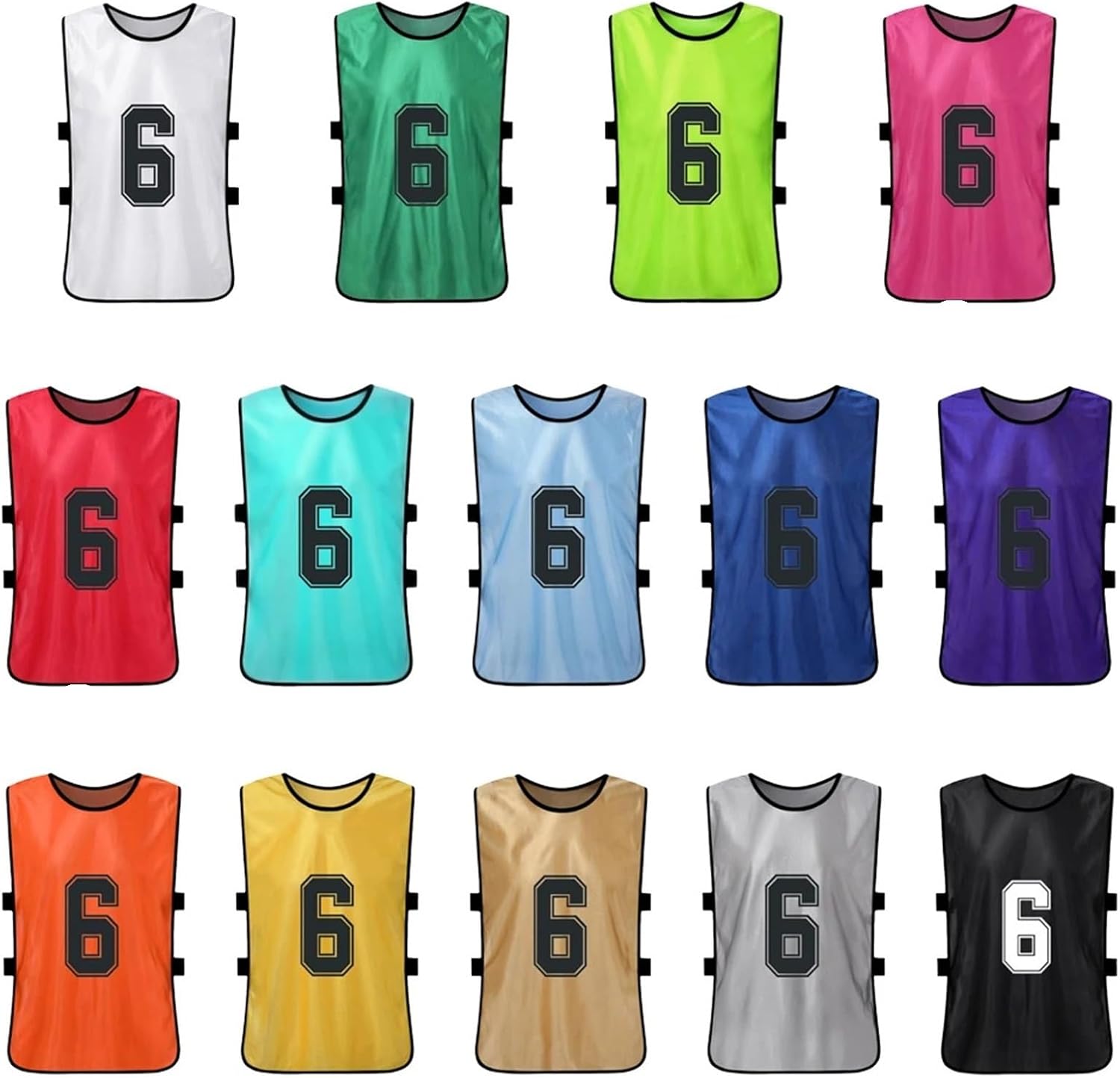 Soccer Pinnies 12 Pack Quick Dry Basketball Practice Bibs | Quick-dry, breathable reversible scrimmage vests with numbered front & back for team sports