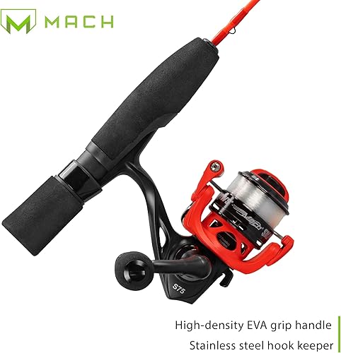 Miniatura 5 de Lew's Mach Smash Ice - Carrete giratorio y caña de pescar, 1 pieza IM6 grafito en blanco, recuperación de mano derecha o izquierda, rojonegro