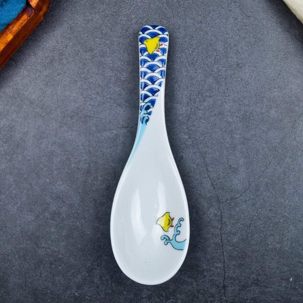 Cuillère Asiatique en céramique, Petite cuillère, cuillère Japonaise Domestique Faite à la Main pour Soupe, Bouillie, Dessert, Lot de 2 cuillères à Soupe(E)
