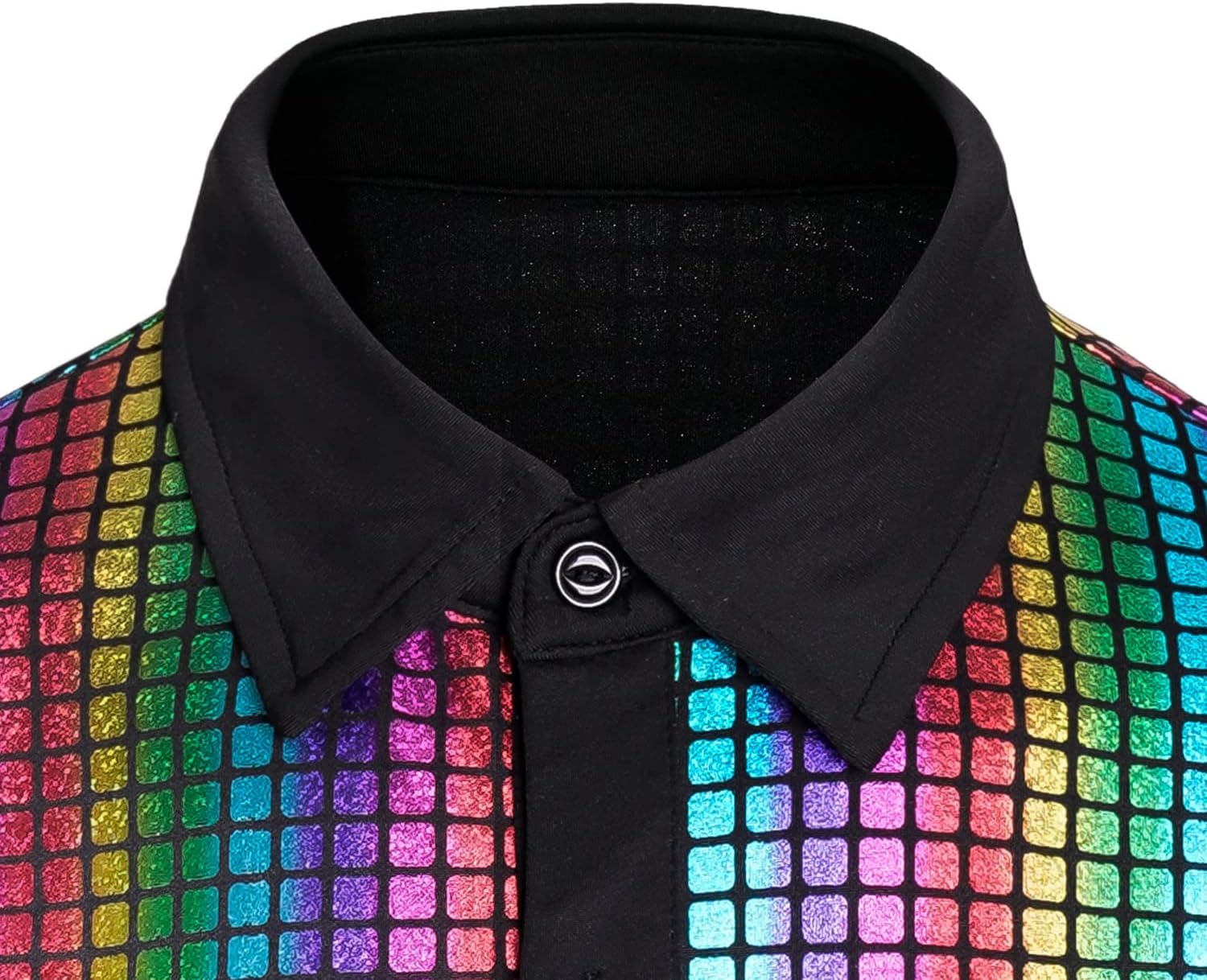 Men's 70s Disco Shirt Sequin Short Sleeve Button Shirt Shiny Party Prom Costume - Image 4