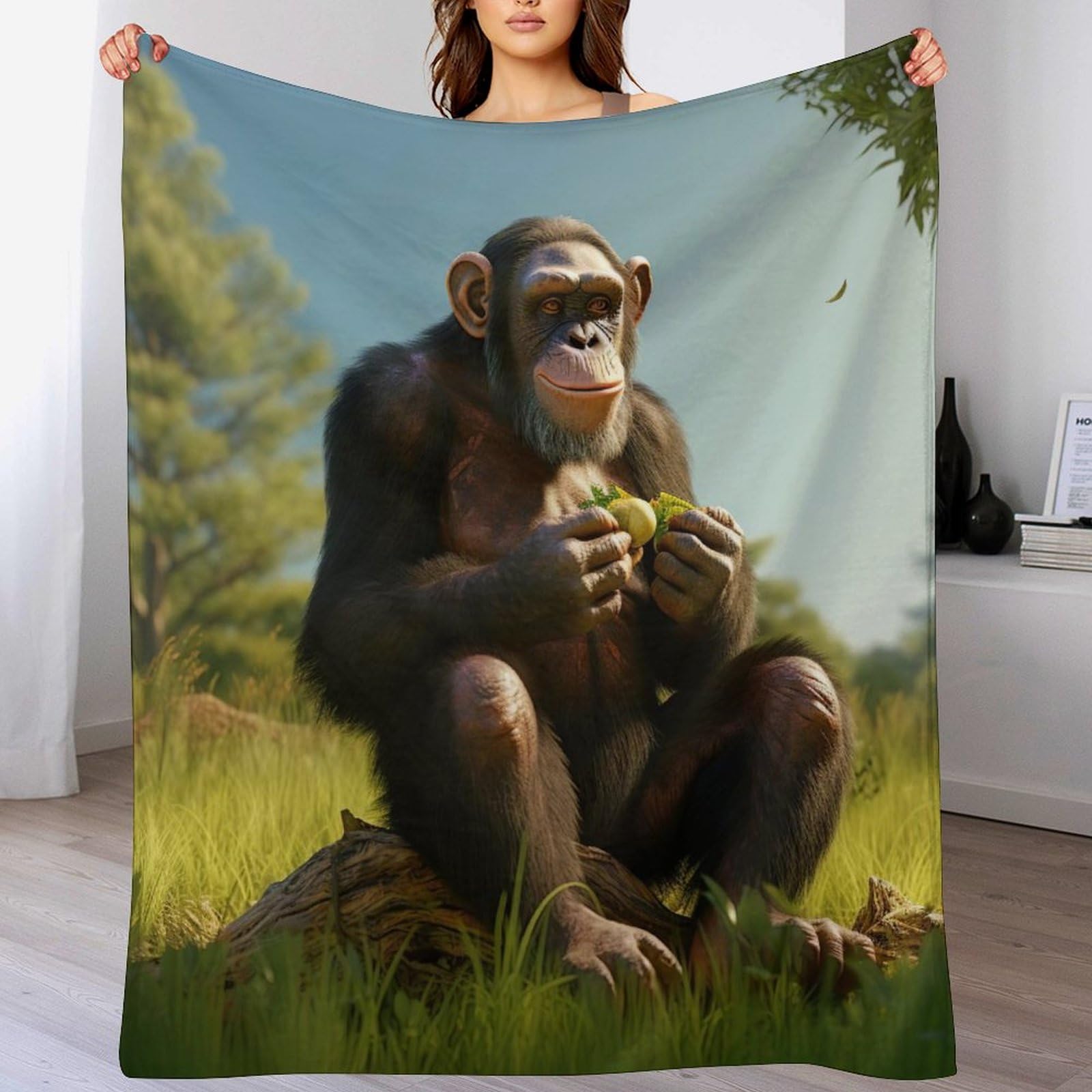 Couverture polaire singe plaid en peluche leger anti-froid pour lit et canape