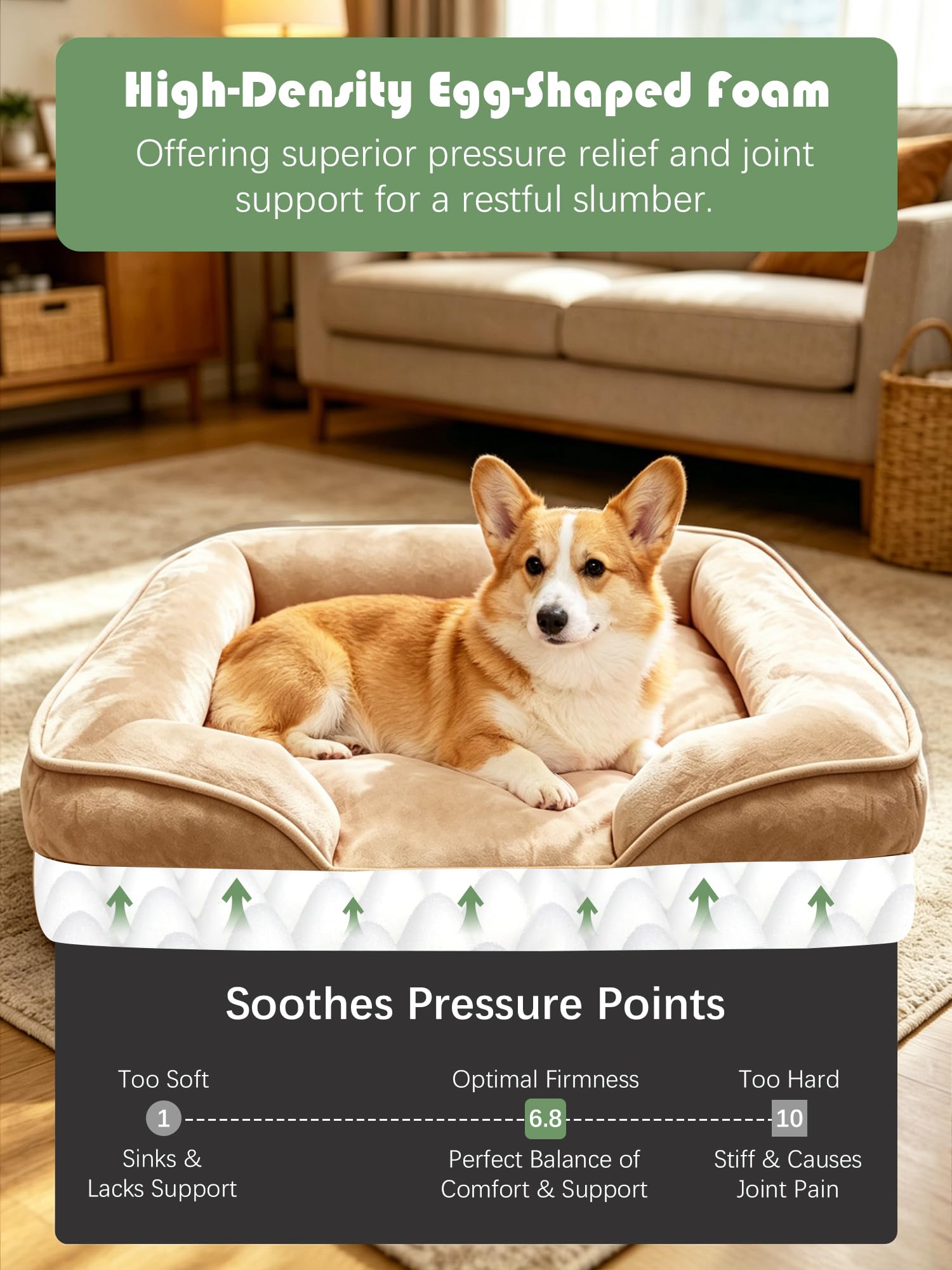 Spotted Play Orthopedic Dog Bed with Sides - Sofa Beds for Medium Dogs, Supportive Foam Pet Couch Bed with Washable Removable Cover, Waterproof Lining and Non-Slip Bottom, Brown - M view 4
