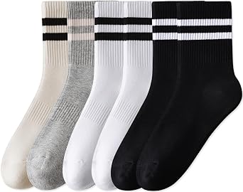 DIBAOLONG Womens Striped Crew Socks Cotton Cozy Socks for Women Soft Above Ankle Sock 6 Pairs Size 5-10