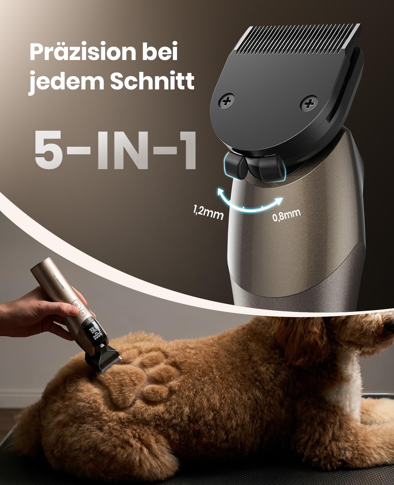 oneisall Profi Schermaschine Hund Langhaar | 9000 RPM 5-Geschwindigkeit, 5-in-1 DLC-Klinge, 280 Min Laufzeit, <50 dB leises, 8 Metall-Führungskämmen und Tragetasche