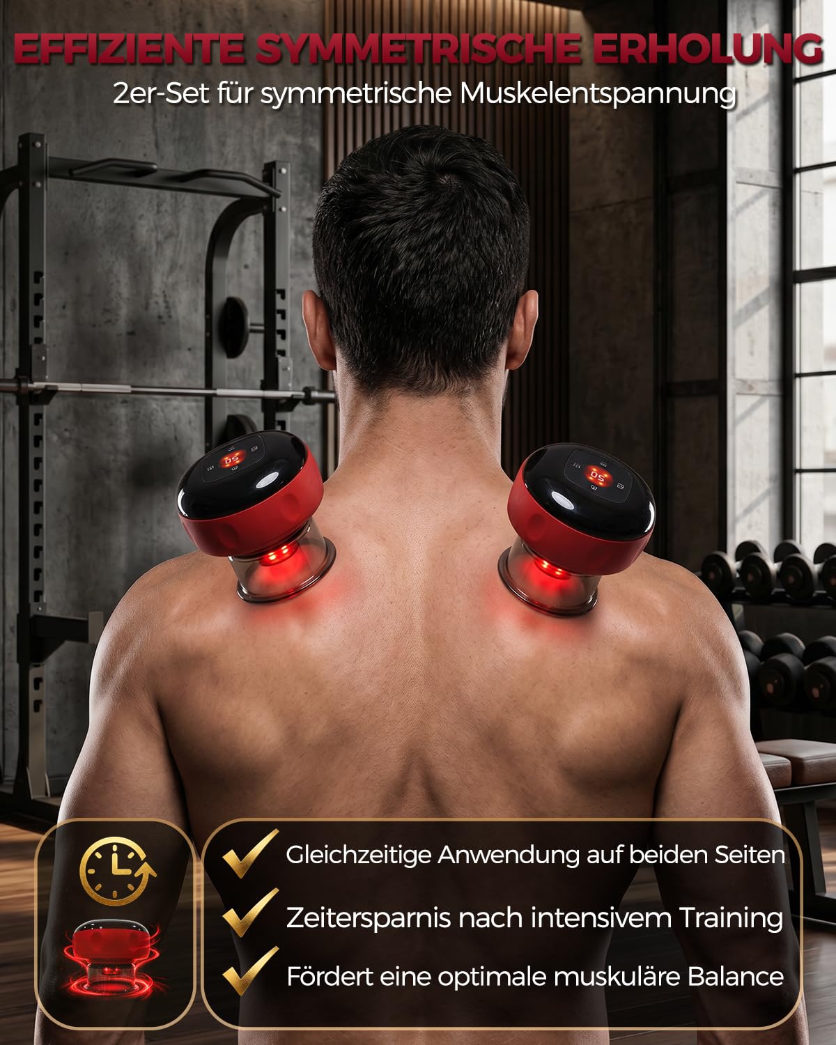 2er Set Elektrisches Schröpfgerät für Muskelentspannung, Vakuum Massagegerät mit Wärme, Faszienlösung & Recovery für Waden & Rücken, Sport Zubehör für Athleten