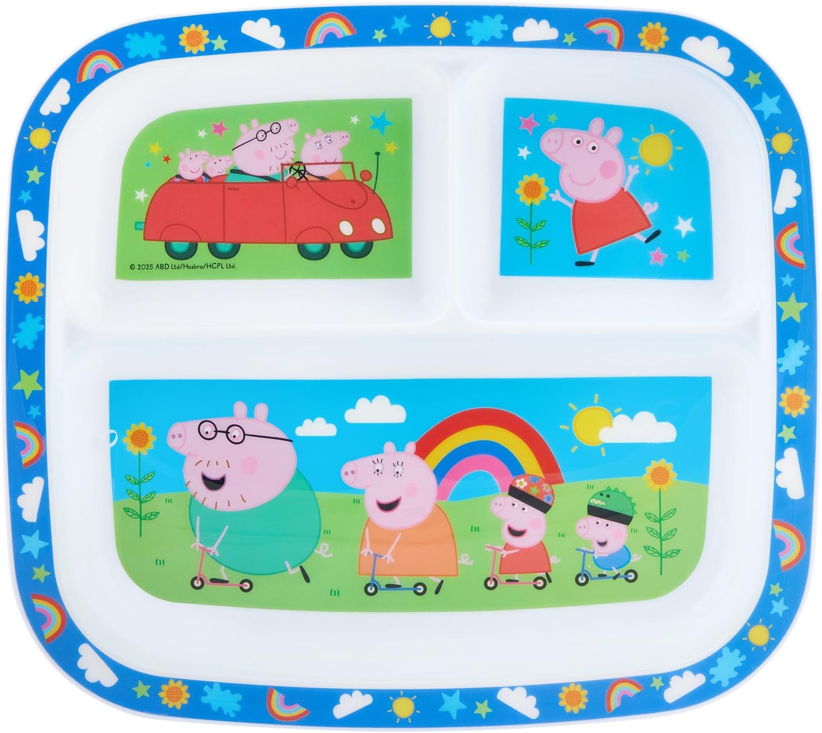 Peppa Pig Hooray 3-Section Children's Divided Plate - BPA-Free, Durable & Colorful Dining for Children 36+ Months, Perfect for Balanced Meals