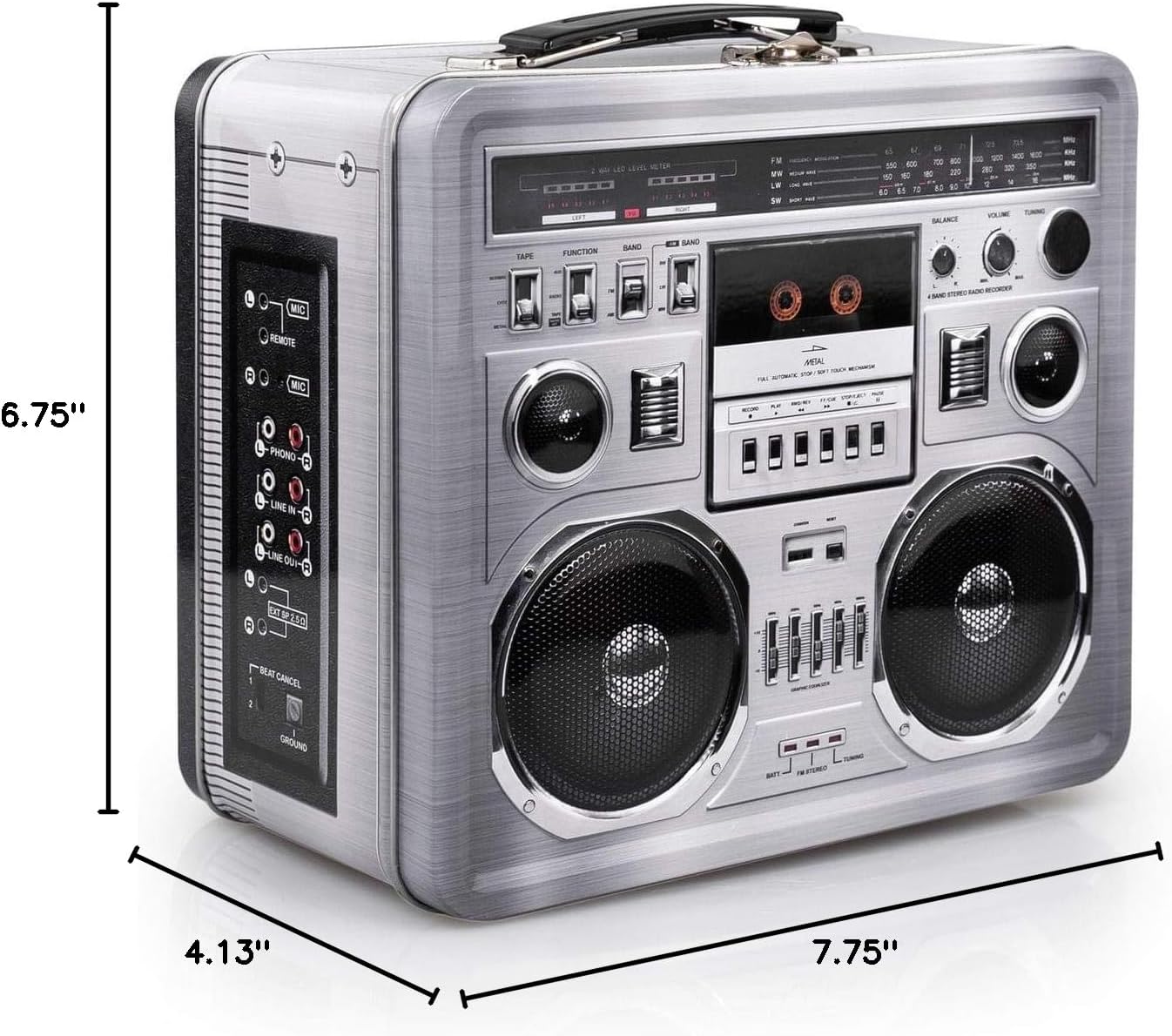 Retro Boombox Radio Lunchbox Tin Tote - 1980s Inspired Merchandise - Novelty Costume Accessories And Storage Container - Fun Unique Gifts for Halloween, Birthdays, Holidays, Graduation Multicolor - Image 10