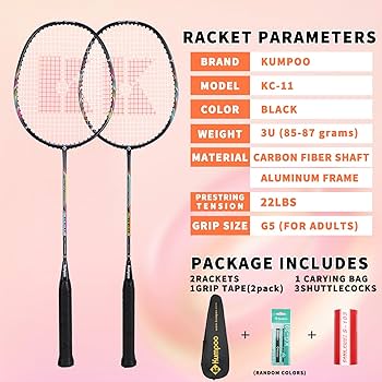 Kumpoo K520 Pro Badminton Racket, Power Control 4U Carbon Fiber With Pre-strung Strings  Free Carrying Bag And Grip) I.1092571293