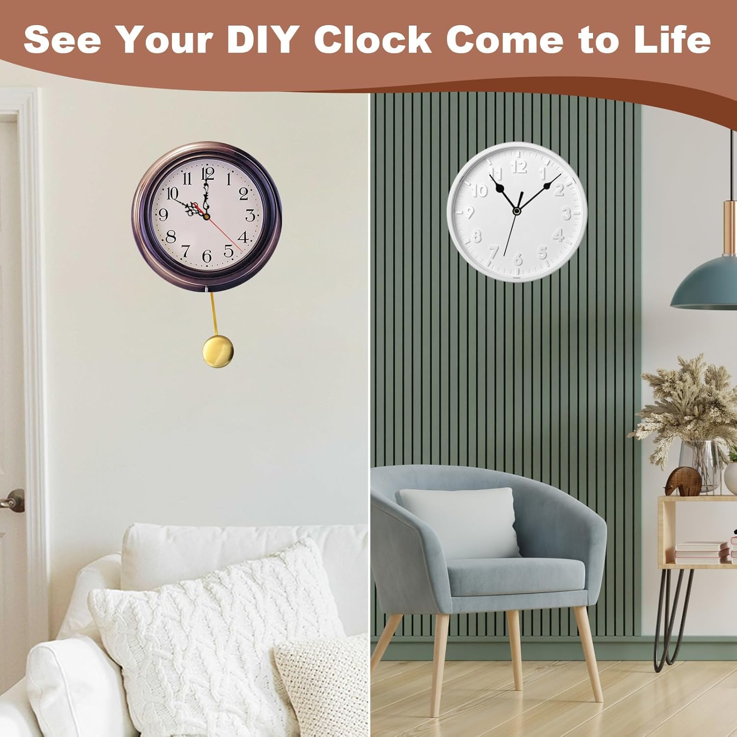 Quartz Pendulum Clock Movement Replacement Kit, 12888 Mechanism with 23mm Shaft, 3 Sets of Hands & 1 Pendulum, Silent Clock Kit for DIY Wall Clock Repair