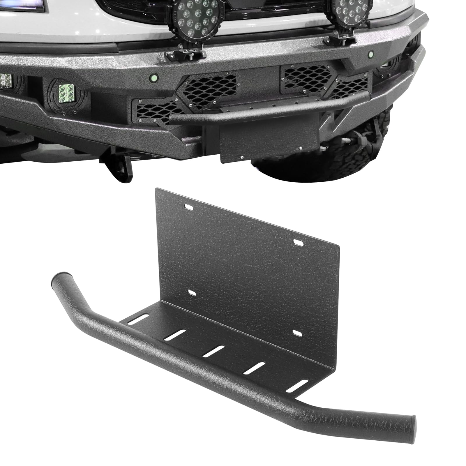 Universal Front Bumper License Plate Frame Mount Bracket Holder License Plate Frame Bracket Front Bull Bar Bumper Fit for Most Trucks, Pickups, SUV, Jeep, 4x4, Cars (Black)