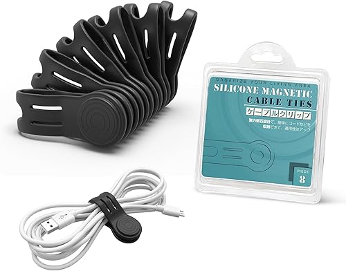 Miniatura 9 de Organizadores de bridas magnéticas para cables, Kanemc bridas de cable de silicona con envoltura de cable reutilizable, bridas giratorias para