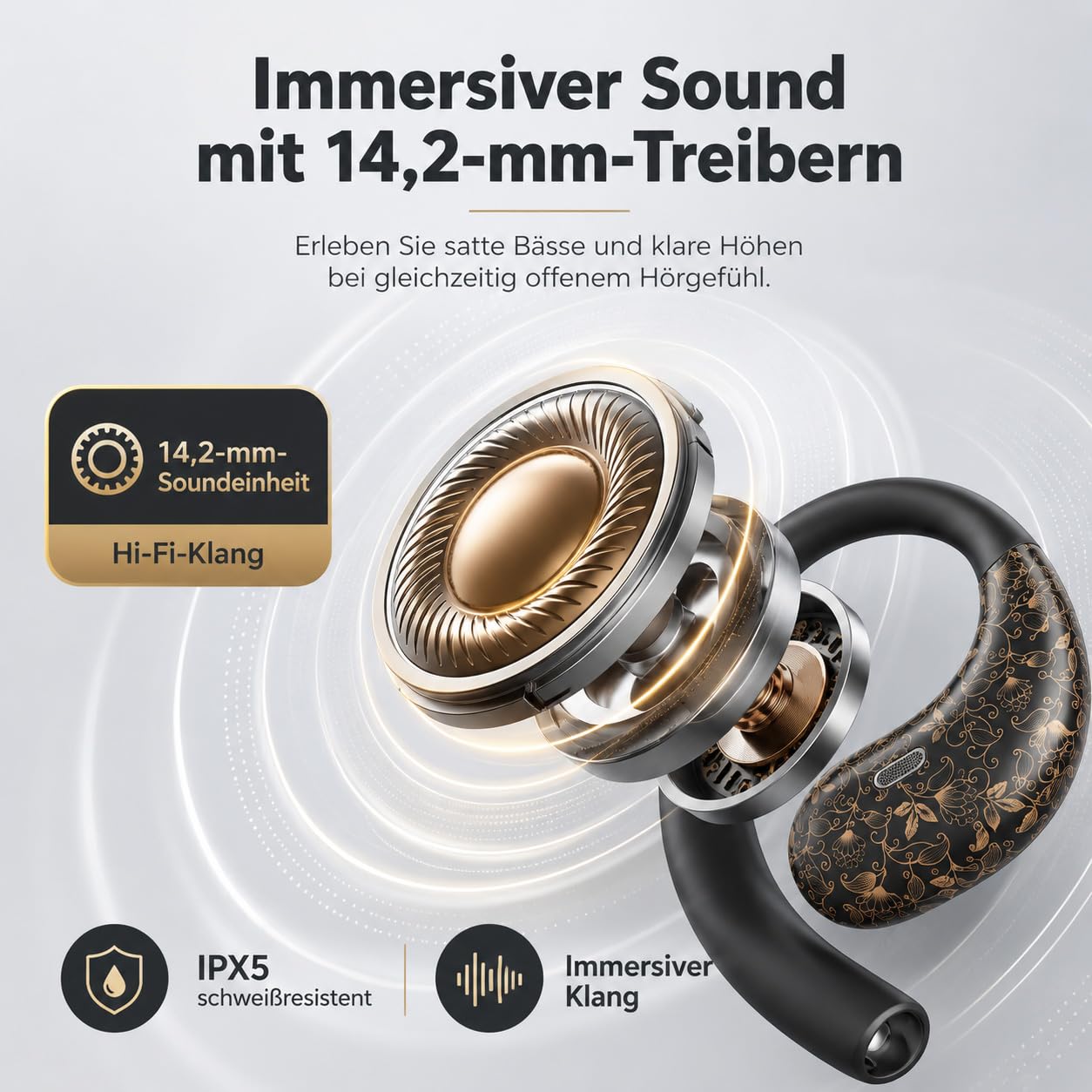 Micool Écouteurs ouverts Bluetooth 6.0, écouteurs à clipser sans fil avec 36 heures de lecture, écouteurs mains libres antibruit, écouteurs de sport confortables pour la course, la gym et les voyages