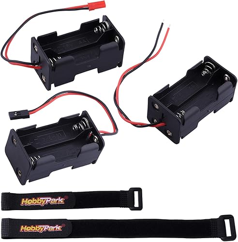 Hobbypark Caja de soporte de batería AA de 4 celdas con conector estilo JR, conector JST y cables (paquete de 3)