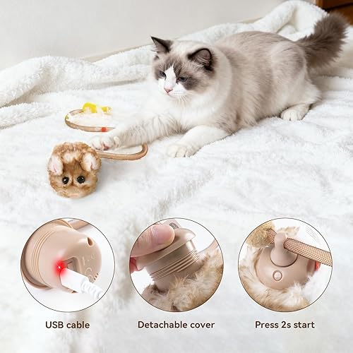 Miniatura 6 de Migipaws Juguetes interactivos para gatos, migimice rodante automático para gatos de interior con sonido chillido, 2 modos, juguetes para gatitos
