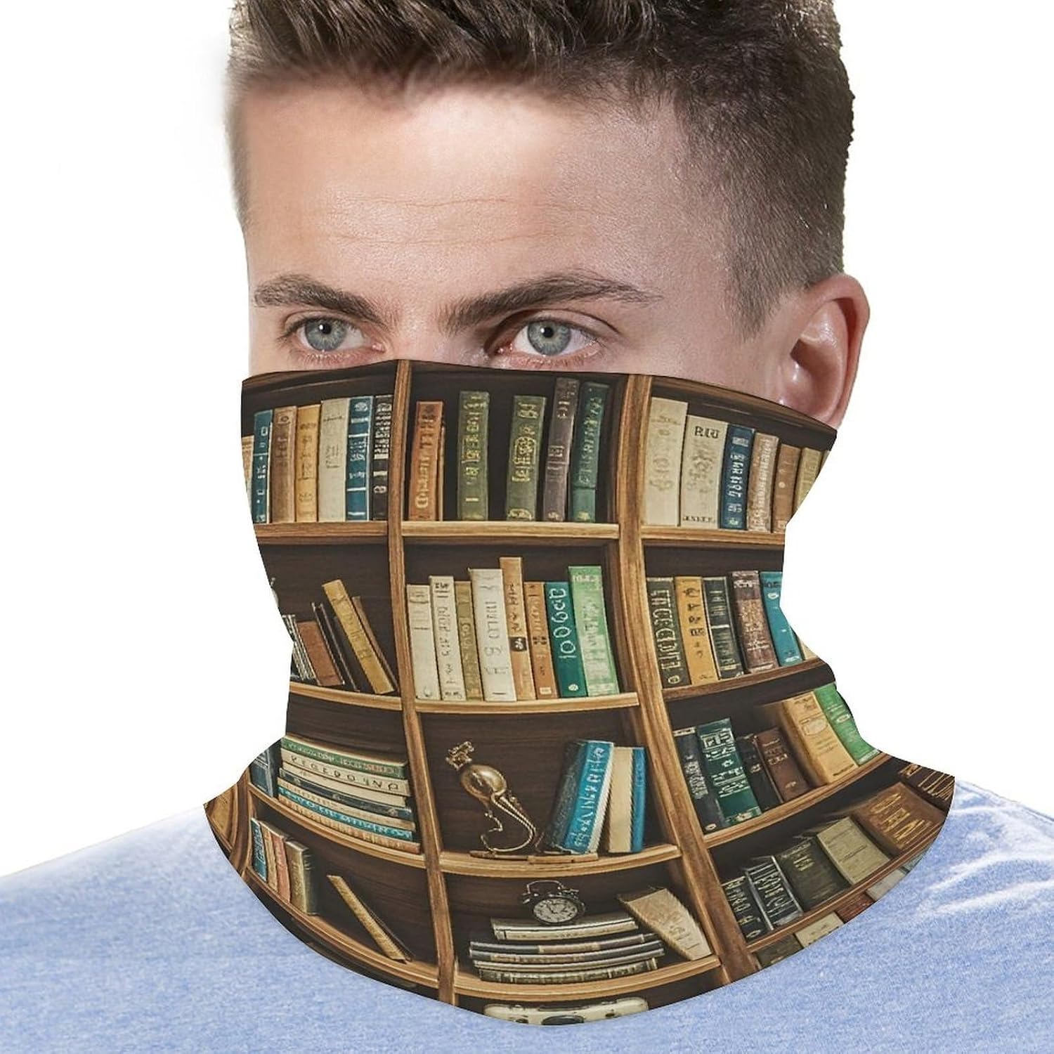 Retro Bookshelf Neck Gaiter Bandana Windproof Breathable Face Mask Cover Face Cover Cold Weather Gator Scarf Winter Neck Warmer Gaiter Half Balaclava Scarf Mask for Men Women